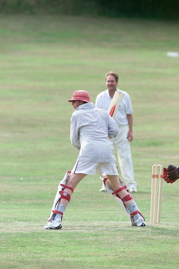 FROM Paul Burgman 27/07/01. Chris Evans who carried his bat for the team in his second innings for Hascombe Vilage's Cricket team