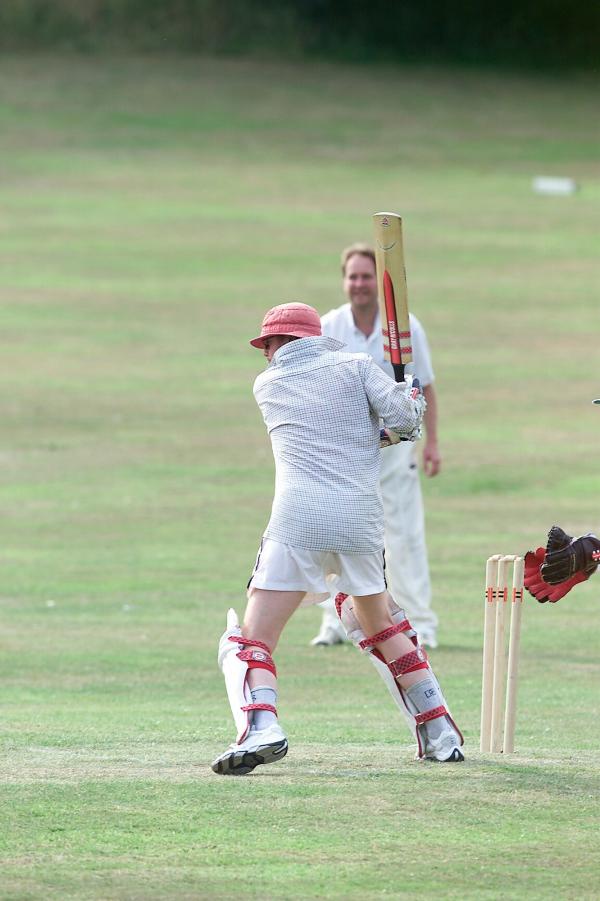 FROM Paul Burgman 27/07/01. Chris Evans who carried his bat for the team in his second innings for Hascombe Vilage's Cricket team