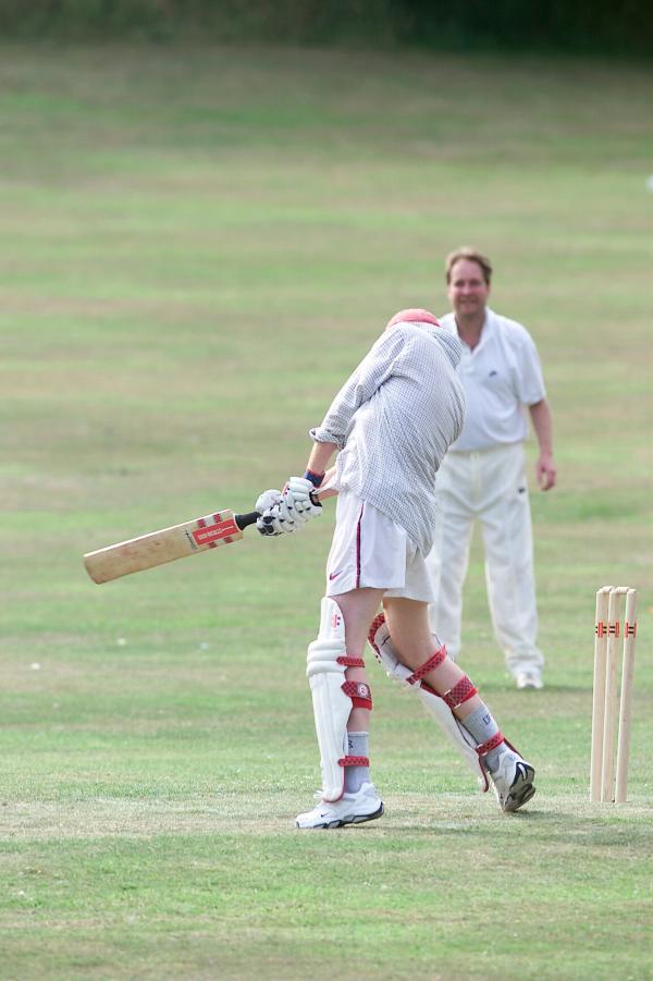 FROM Paul Burgman 27/07/01. Chris Evans who carried his bat for the team in his second innings for Hascombe Vilage's Cricket team