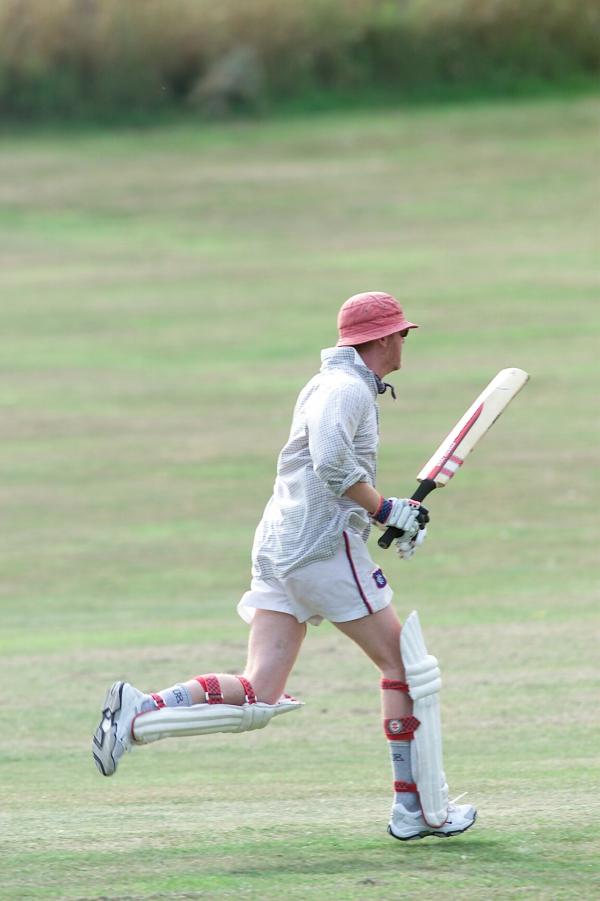 FROM Paul Burgman 27/07/01. Chris Evans who carried his bat for the team in his second innings for Hascombe Vilage's Cricket team