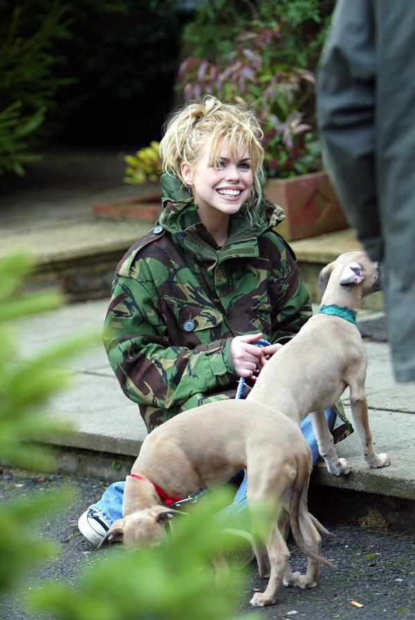 30/11/02.    Chris Evans and Billy Piper sell Xmas Trees for Charity with Percey and Epstein 14 month old Lurchers at the White Horse Pub in Hascombe