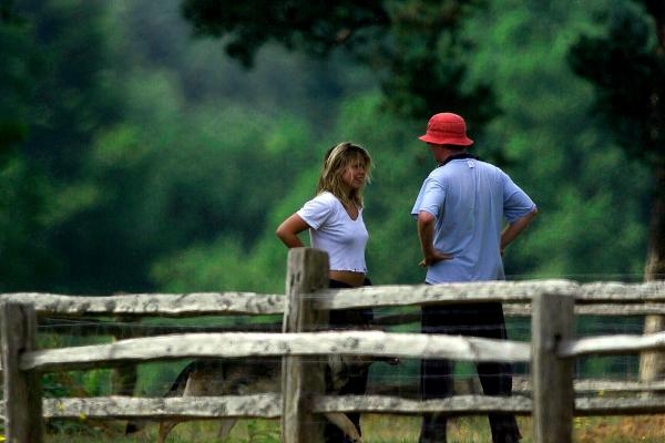 2/07/01 Chris Evans  & Billie take a break from gardening in their Hascome Court home, Hascombe, Surrey