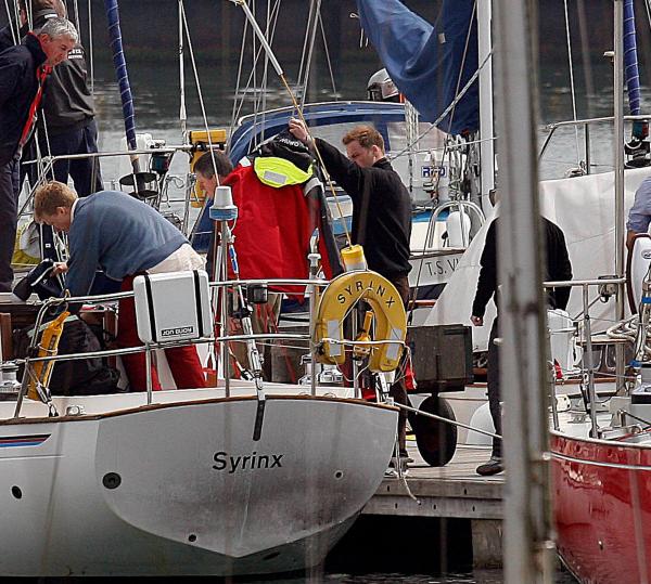 24th April 2006 HRH Prince William at the Joint Services Adventure Sailing Training Centre, Haslar Marina, Gosport, today with colleagues from the RMA Academy Sandhurst as part of their officer training  .