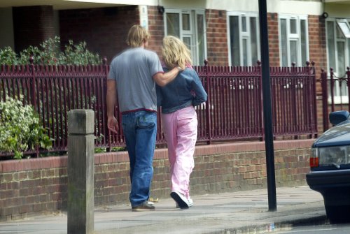 18/05/02.    Mandy Smiths HUSBAND  Ian with his Mistress (former GMTV Presenter) Sally Meen this afternoon leaving his  marital home