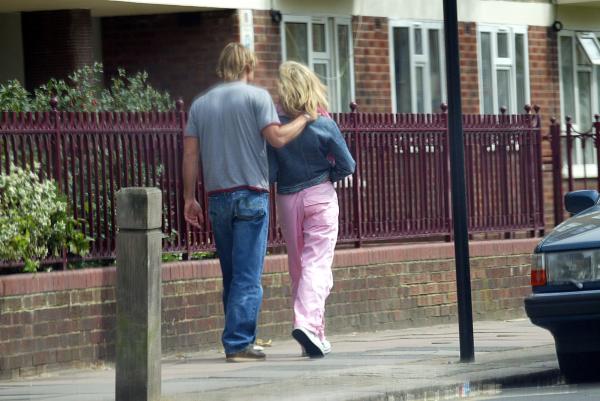 18/05/02.    Mandy Smiths HUSBAND  Ian with his Mistress (former GMTV Presenter) Sally Meen this afternoon leaving his  marital home