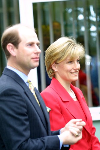 HRH Edward and the Countess of Wessex Sophie visit  a local Primary school in Heatherside, Camberley