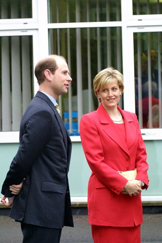 HRH Edward and the Countess of Wessex Sophie visit  a local Primary school in Heatherside, Camberley