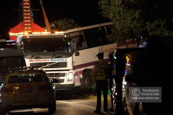 11th September 2012.     
Recovery of the Coach involved in a fatal accident on the A3 south of Guildford, taking festival goers back to Merseyside