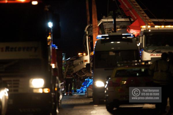 11th September 2012.     
Recovery of the Coach involved in a fatal accident on the A3 south of Guildford, taking festival goers back to Merseyside