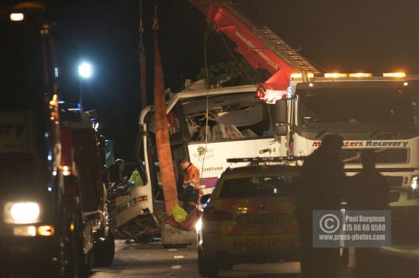 11th September 2012.     
Recovery of the Coach involved in a fatal accident on the A3 south of Guildford, taking festival goers back to Merseyside