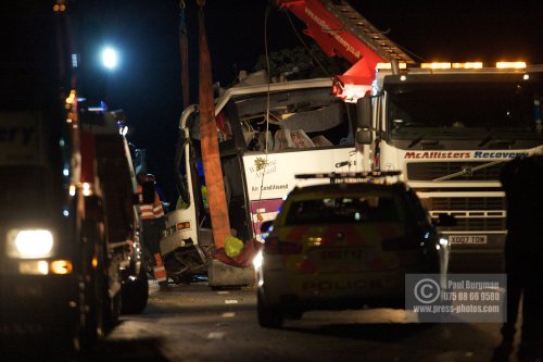 11th September 2012.     
Recovery of the Coach involved in a fatal accident on the A3 south of Guildford, taking festival goers back to Merseyside