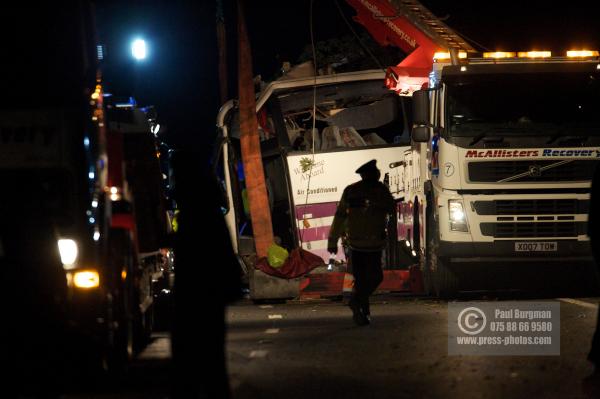 11th September 2012.     
Recovery of the Coach involved in a fatal accident on the A3 south of Guildford, taking festival goers back to Merseyside