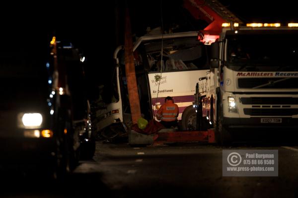 11th September 2012.     
Recovery of the Coach involved in a fatal accident on the A3 south of Guildford, taking festival goers back to Merseyside