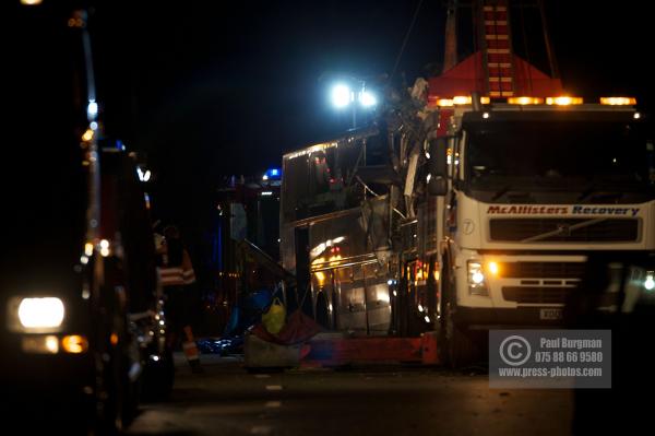 11th September 2012.     
Recovery of the Coach involved in a fatal accident on the A3 south of Guildford, taking festival goers back to Merseyside