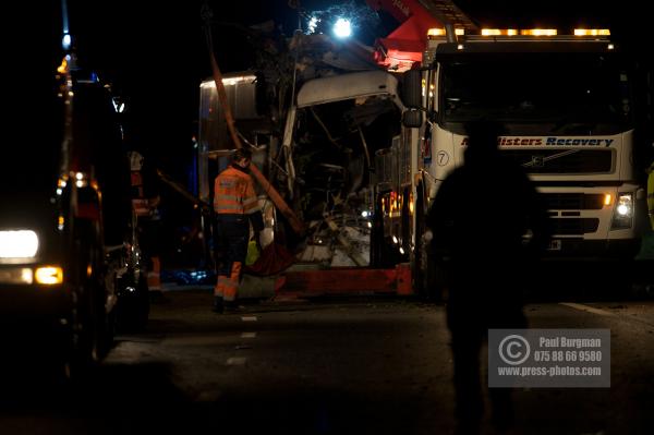 11th September 2012.     
Recovery of the Coach involved in a fatal accident on the A3 south of Guildford, taking festival goers back to Merseyside