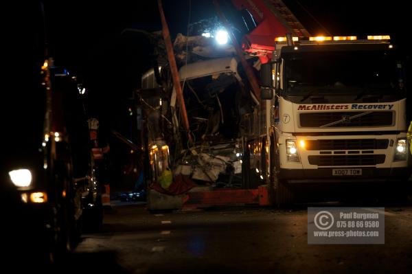 11th September 2012.     
Recovery of the Coach involved in a fatal accident on the A3 south of Guildford, taking festival goers back to Merseyside