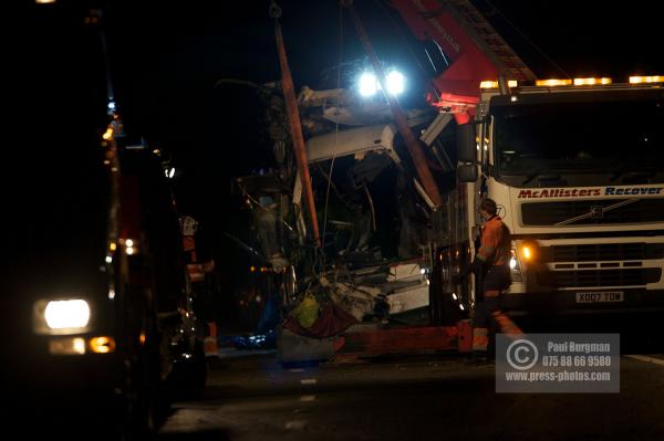 11th September 2012.     
Recovery of the Coach involved in a fatal accident on the A3 south of Guildford, taking festival goers back to Merseyside