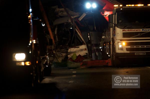 11th September 2012.     
Recovery of the Coach involved in a fatal accident on the A3 south of Guildford, taking festival goers back to Merseyside