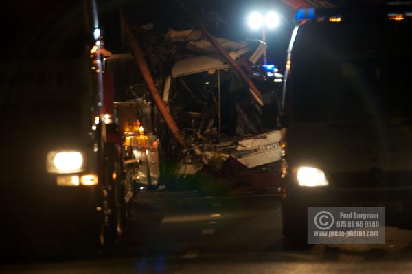 11th September 2012.     
Recovery of the Coach involved in a fatal accident on the A3 south of Guildford, taking festival goers back to Merseyside