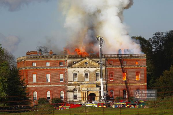 25/04/2015. . Near Guildford. Clandon House National Trust Property is in destroyed in a fire. 18th Century property & much of it's contents were lost to either water or fire damage