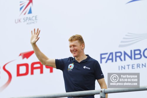 15/07/2016. Farnborough International Airshow. Tim Peake speaks to the crowd