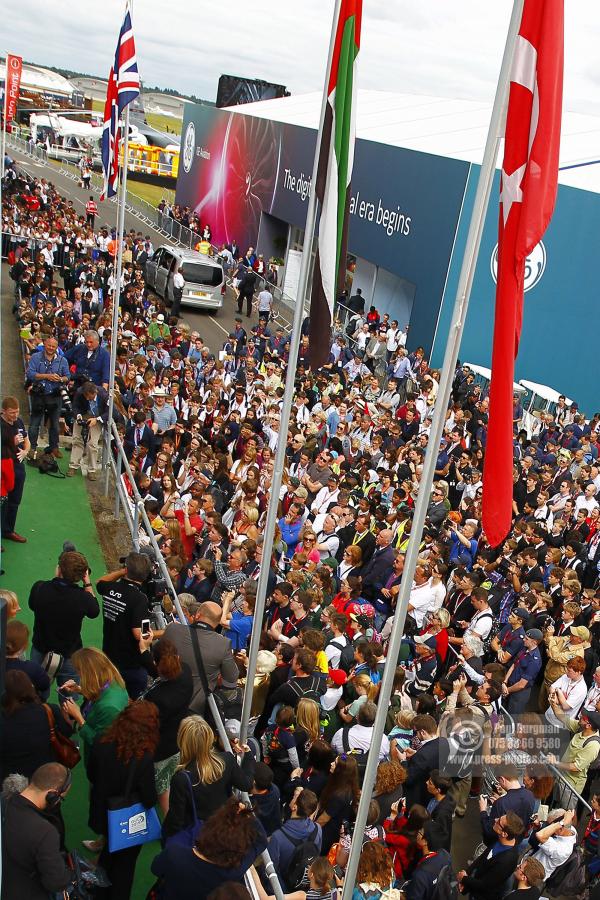 15/07/2016. Farnborough International Airshow. Tim Peake speaks to the crowd