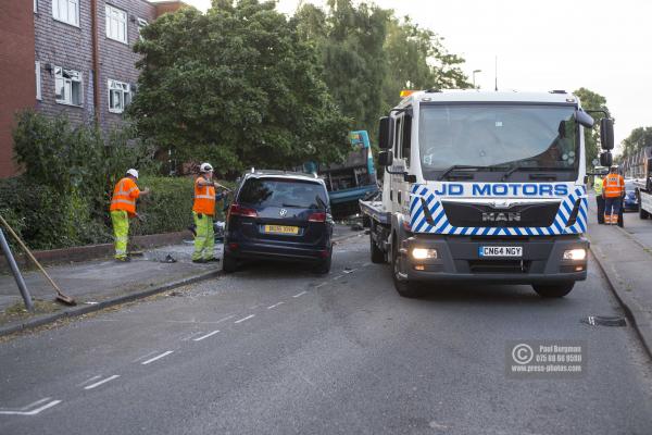 14/06/2017. Scene of car crash,Scene of a crash involving an Arriva Sinle Decker Bus & several vehicles in Woodbridge Road, Guildford