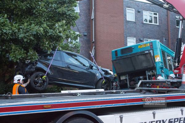 14/06/2017. Scene of car crash,Scene of a crash involving an Arriva Sinle Decker Bus & several vehicles in Woodbridge Road, Guildford