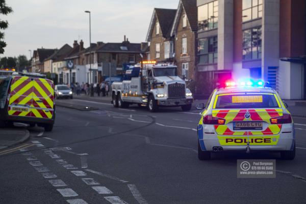 14/06/2017. Scene of car crash,Scene of a crash involving an Arriva Sinle Decker Bus & several vehicles in Woodbridge Road, Guildford