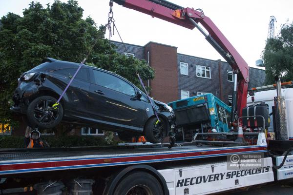 14/06/2017. Scene of car crash,Scene of a crash involving an Arriva Sinle Decker Bus & several vehicles in Woodbridge Road, Guildford