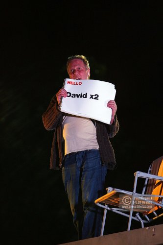 8 July 2009. 

Mark Wightwick a designer from Tooting, On the Fourth Plinth Saying Hello to everyone he has ever met. 0200-0300hrs
 Paul Burgman 075 88 66 9580