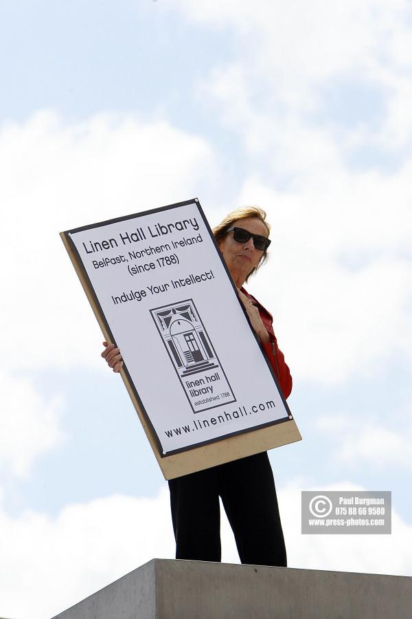 10 July 2009. 
GRACE McGRATH (60) a Public Record Archivist from Belfast, Northern Ireland, campaigned for the  Linen Hall Library (the oldest Library in Belfast). on the Fourth Plinth from 1200hrs to 1300hrs, 

 Paul Burgman 075 88 66 9580