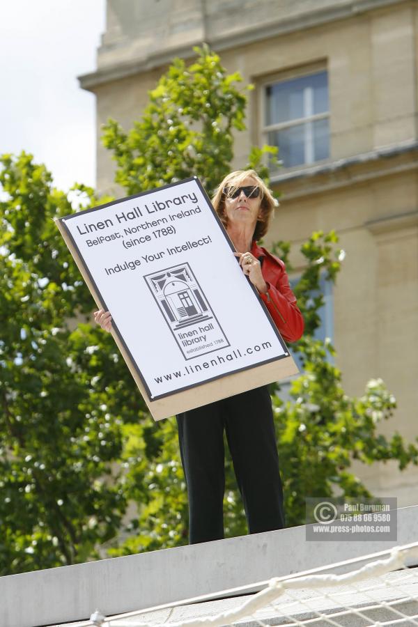 10 July 2009. 
GRACE McGRATH (60) a Public Record Archivist from Belfast, Northern Ireland, campaigned for the  Linen Hall Library (the oldest Library in Belfast). on the Fourth Plinth from 1200hrs to 1300hrs, 

 Paul Burgman 075 88 66 9580