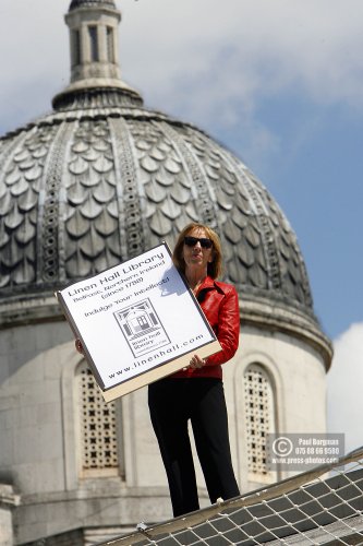 10 July 2009. 
GRACE McGRATH (60) a Public Record Archivist from Belfast, Northern Ireland, campaigned for the  Linen Hall Library (the oldest Library in Belfast). on the Fourth Plinth from 1200hrs to 1300hrs, 

 Paul Burgman 075 88 66 9580