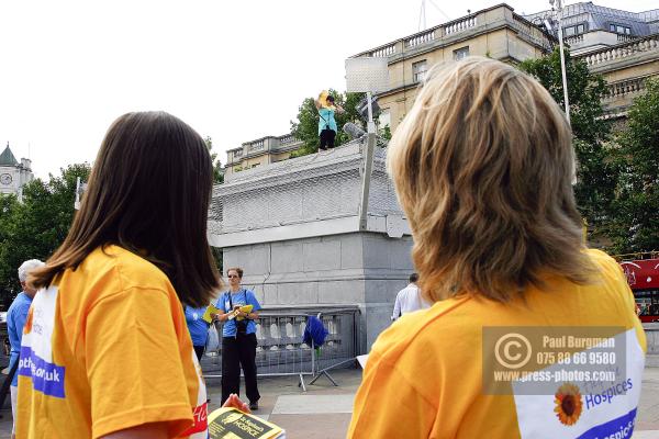 10 July 2009. 
BEGONA CASTRO (30)Learning and Development  Department Head On the plinth to help raise money for a Hospice after her brother died from Skin Cancer. from S.E. London  . on the Fourth Plinth from 1300hrs to 1400hrs, 

 Paul Burgman 075 88 66 9580