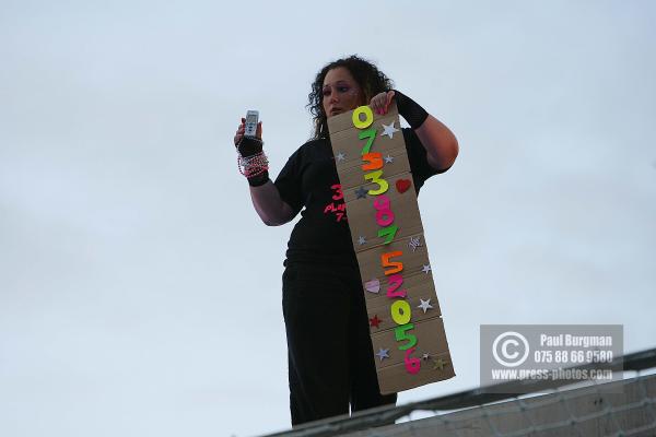 7 July 2009. Toni Goldsmith  from Potters Bar Hertforshire. Printed her phone number on a card and received over 50 text messages and phone calls on the fourth plinth 0600-0700, 
 Paul Burgman 075 88 66 9580