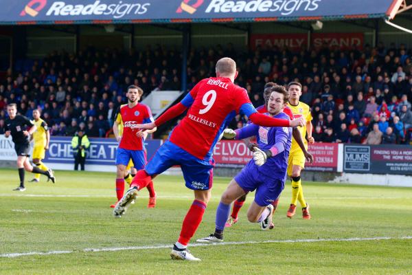 26/12/2016.  Aldershot Town v Woking FC. Scott RENDELL scores