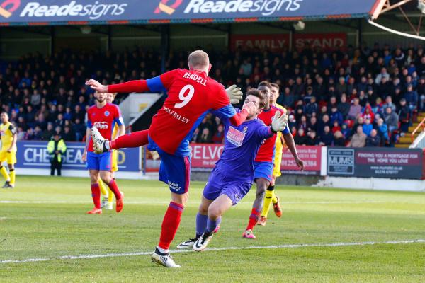 26/12/2016.  Aldershot Town v Woking FC. Scott RENDELL scores