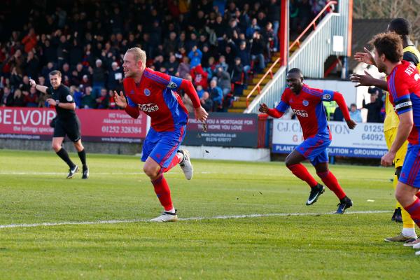 26/12/2016.  Aldershot Town v Woking FC. Scott RENDELL celebrates his second