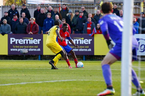 26/12/2016.  Aldershot Town v Woking FC. MENSAH crosses