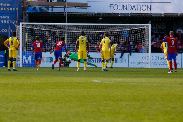 26/12/2016.  Aldershot Town v Woking FC. Penalty save