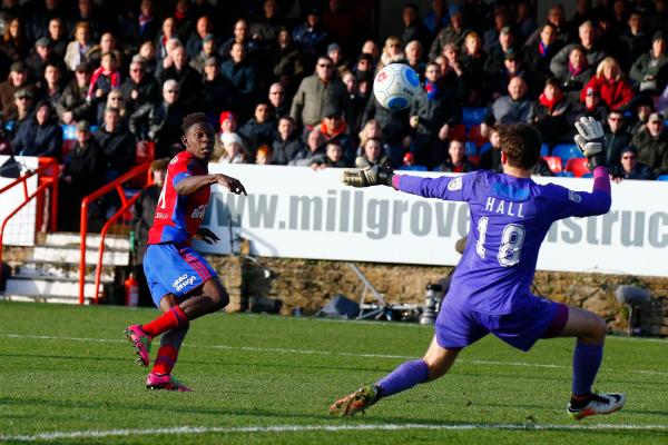 26/12/2016.  Aldershot Town v Woking FC. MENSAH shoots over