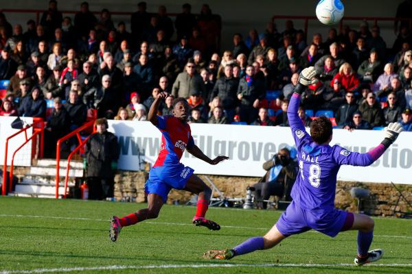 26/12/2016.  Aldershot Town v Woking FC. MENSAH shoots over