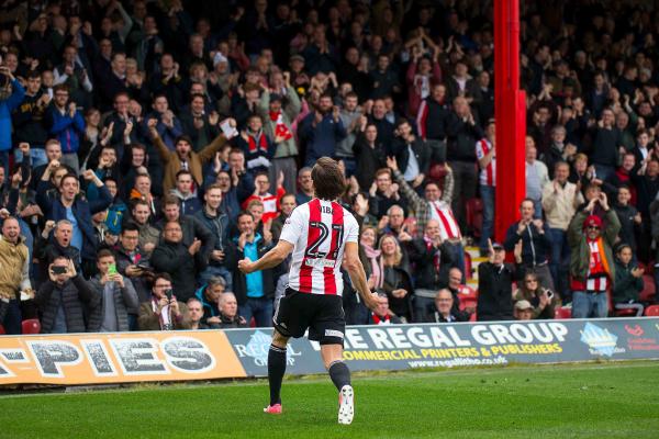 14/04/2017. Brentford FC v Derby County FC.  Match Action. Brentford’s Lasse VIBE celebrates