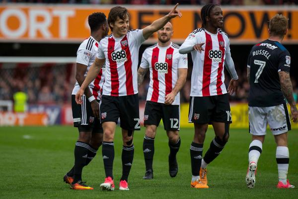 14/04/2017. Brentford FC v Derby County FC.  Match Action. Brentford’s Lasse VIBE celebrates