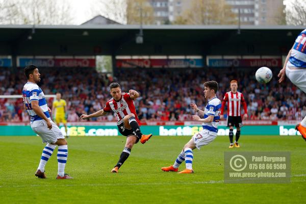 21/04/2018. Brentford v Queens Park Rangers SkyBet Championship Action from Griffin Park.  Brentford's Sergi CANOS shoots