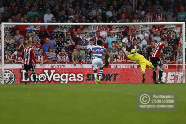 21/04/2018. Brentford v Queens Park Rangers SkyBet Championship Action from Griffin Park.  Brentford's Goalkeeper Daniel BENTLEY parries ball to QPR’s Idrissa SYLLA who scores