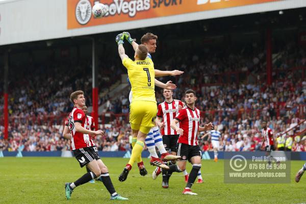 21/04/2018. Brentford v Queens Park Rangers SkyBet Championship Action from Griffin Park.  Brentford's Goalkeeper Daniel BENTLEY punches