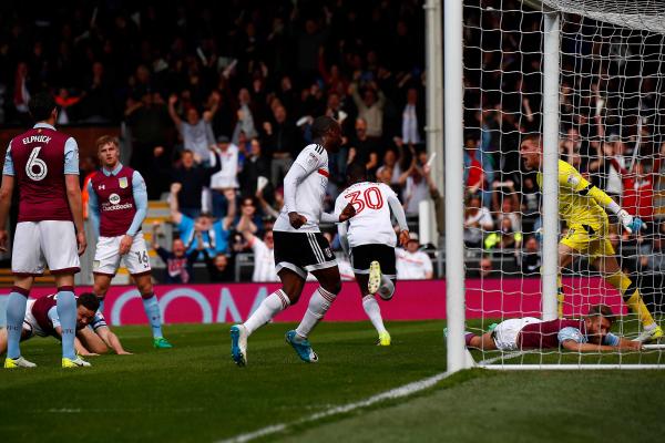 17/04/2017. Fulham FC v Aston Villa.  Match Action. Fulham’s Ryam SESSEGNON celebrates