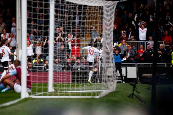 17/04/2017. Fulham FC v Aston Villa.  Match Action. Fulham’s Ryam SESSEGNON celebrates